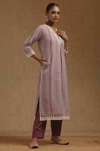 Soch Womens Purple Cotton Chevron Kurta Set