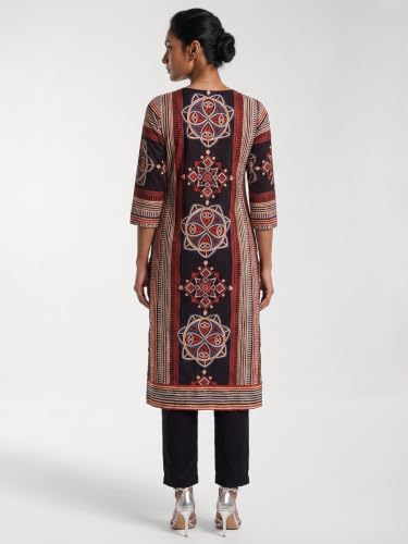 Max Women Printed Straight Kurta Set(Black_S)
