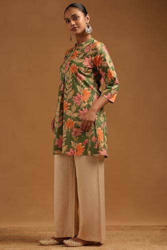 Soch Womens Green Cotton Floral Printed Kurta