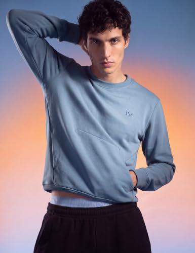 DAMENSCH Heat-Code Comfort Fit Sweatshirt for Men with Pockets | Double-Brushed Microfiber Fleece | Warm Winter Pullover (5-15°C) | Anti-Pilling, Glacier Blue, XL