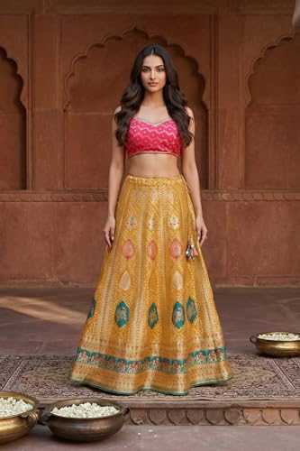 Aurelia Women's Mustard Ethnic Motifs Zari Jacquard Straight Top with Skirt and Dupatta Set - (AD10748-706117-M)
