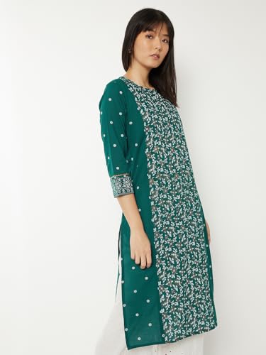 Max Women Floral Printed Straight Kurta(Green_XXL)