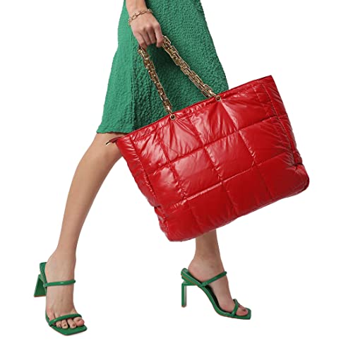 Haute Sauce Women red quilted tote bag (HSHB1264)