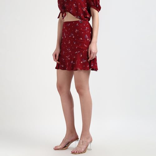 Tommy Hilfiger Red Printed High Rise Skater Mini Skirt