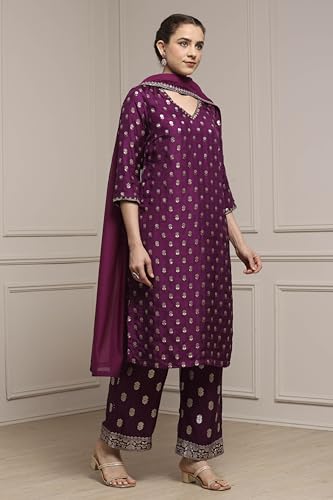 Biba Women's Viscose Kurta Set (SKDVRNSI30721AW25PUR_Purple