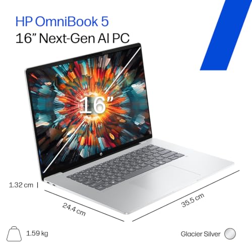 HP Omnibook 5 OLED (Previously Pavilion), Snapdragon X Processor 45 Tops (16GB LPDDR5x, 1TB SSD) 2K,16''/40.6cm, Win11, Office24, Silver, 1.59kg, fb0001QU, Multi-Day Battery AI Laptop