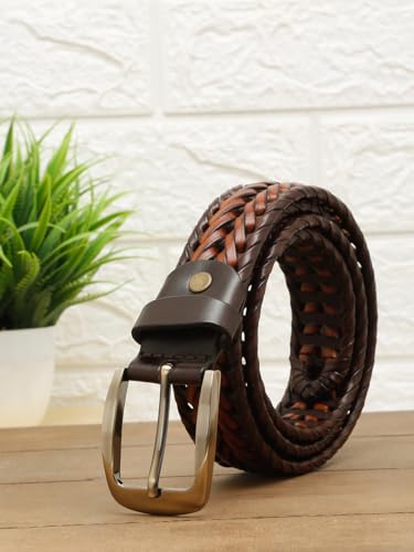 TYBELT Genuine Bunani Leather Belt for Men | Adjustable Waistband up to 44 Inches | Belt for Jeans & Dress Pants | Brown Color (Pack of 1)_90