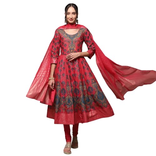 BIBA Women's Cotton Salwar Suite Set (Red)