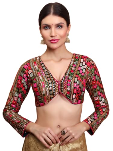 S SALWAR STUDIO Green Georgette Embroidered V Neck Readymade Blouse