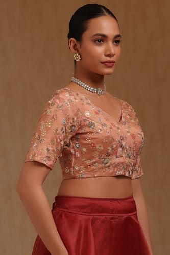 Soch Womens Peach Georgette Embroidered Padded Blouse with Sequins