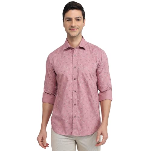 Colorplus Men Regular Fit Print Pattern Pure Cotton Plain Collar Full Sleeve Casual Shirt Red