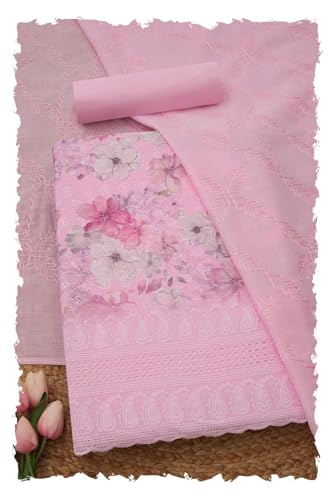 Soch Womens Pink Cotton Floral Print Unstitch Dress Material With Tassels