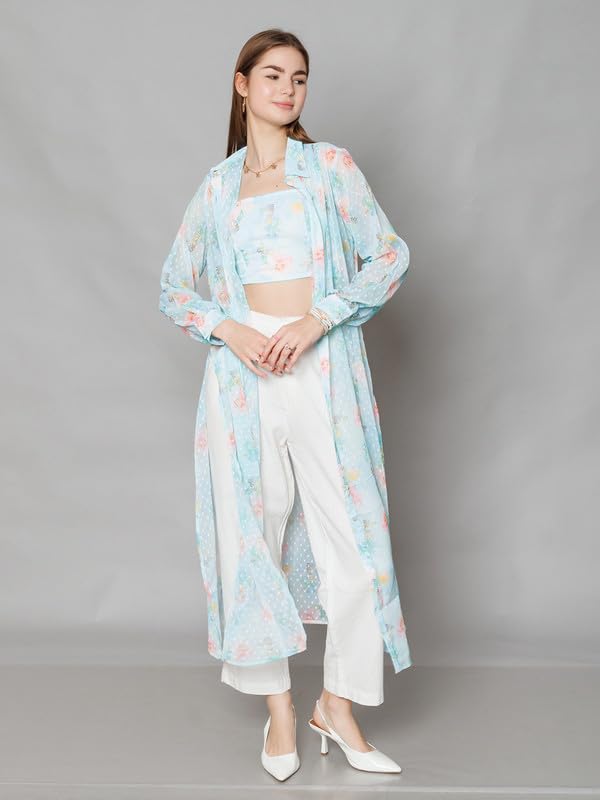 Zink London Women's Blue Printed Straight Fit Co-Ord Set
