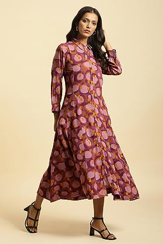 W for Woman Purple Abstract Printed A-line Western Dress_23AUW10039-810615_2XL