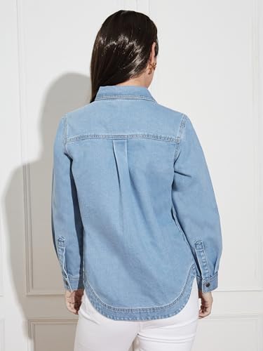 Miss Chase Women’s Denim Shirt – Full Sleeves, Relaxed Fit, Collared,(MCSS25DEN74-42-158-03, Light Blue, S)