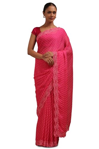 Soch Womens Pink Georgette Leheriya Print Saree