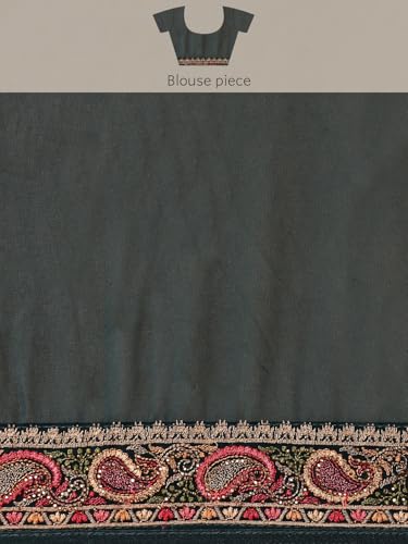 MOHEY Women's Blue Georgette Mirror Work Zari Saree (Blue)