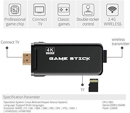 Wireless Console Retro Video Game for TV- 4K Ultra HD |Video Game | Gaming Console| Retro Game Stick |Built-in 21000 +TV Game, 64Gb,9 Emulators|Dual-Player Setup