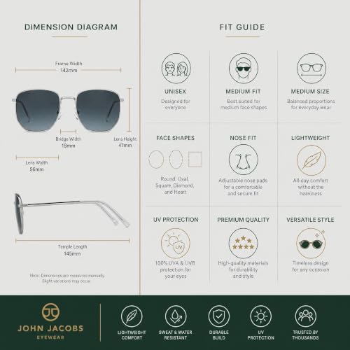 John Jacobs Grey | Full Rim Hexagonal Stylish & Premium Sunglasses | JJ Acetate | Polarized and 100% UV Protected | Men & Women | Extra Narrow | JJ S12807S