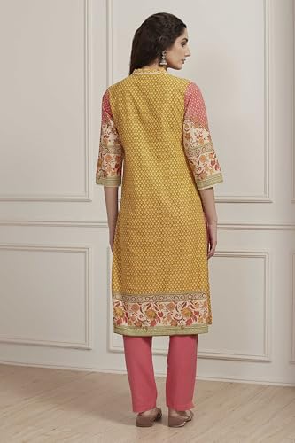 Biba Women Yellow Cotton Printed Straight Kurta_46