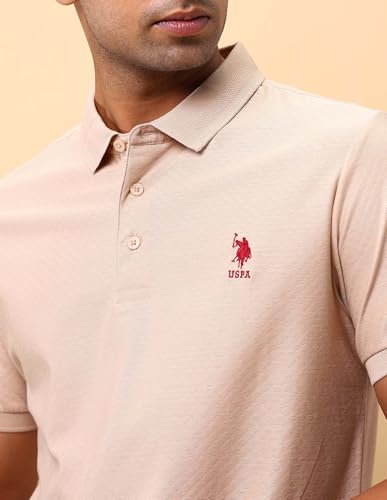 U.S.Polo Association Men's Textured Pure Cotton Polo Shirt Beige