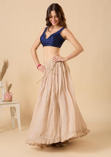 S SALWAR STUDIO Navy Blue Taffeta Silk Sweetheart Neck Sleeveless Readymade Blouse