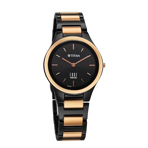 Titan Edge Ceramic Quartz Analog Black Dial Ceramic Strap Watch for Women/NT2653KC05