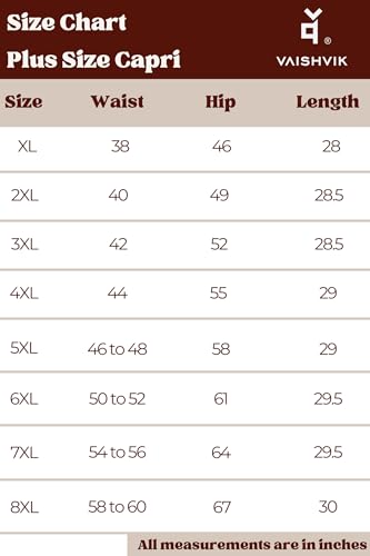 VAISHVIK Women Plus Size Calf Length Pants - Nila 4XL 44 Waist inches Navy Blue