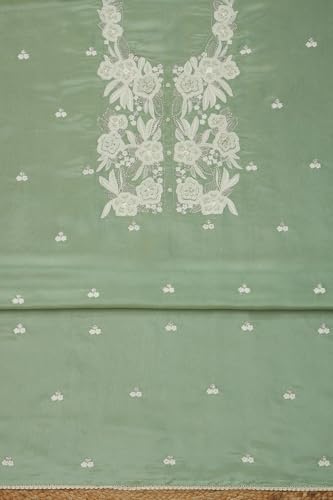 Soch Womens Sap Green Tissue Shimmer Embroidered Unstitch Dress Material