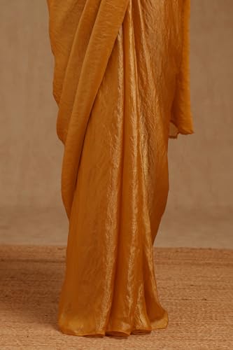 Soch Womens Mustard Organza Solid Ready to Wear Saree