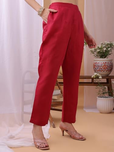 Hritika Pink Cotton Blend Embroidered Kurta with Pants and Dupatta Set | Ethnic Set | Suit Set | Kurta Set | Wedding Suit Set for Women