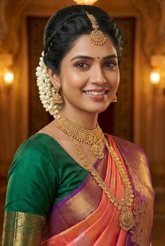 VFCollections Women's Traditional Handloom Kanchipuram Silk Pure Pattu Sarees | Rich Zari Woven Design | Unstitched Blouse (VFC106) (VFC264-3)