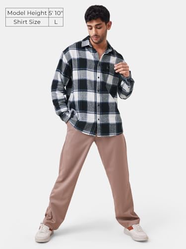 The Souled Store Plaids: Black, White Men and Boys Long Sleeves Collared Neck Button Front Cotton Relaxed Shirts