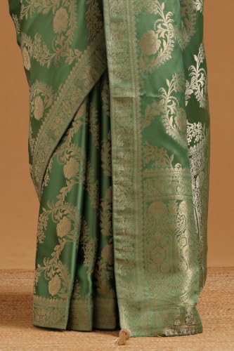 Soch Womens Olive Satin Botanical Zari Woven Saree