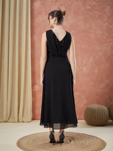 Latin Quarters Women's Black Sleeveless Sequin V-Neck Evening Dress_XXL