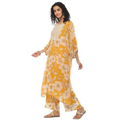 BIBA Women Polyester Printed Suit Set (Yellow)