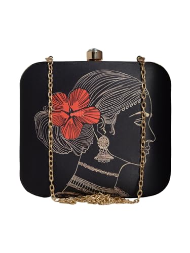 Artklim Black Based Floral Women Printed Clutch