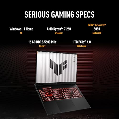 ASUS TUF A16 (2026), AMD Ryzen 7 260, RTX 5050-8GB, 16GB RAM, 1TB SSD, FHD+, 16", (40 cm), Windows 11 Home, M365 Basic(1 Year)* Office 2024, Jaeger Gray, 2.2 Kg 1 Year Brand Warranty