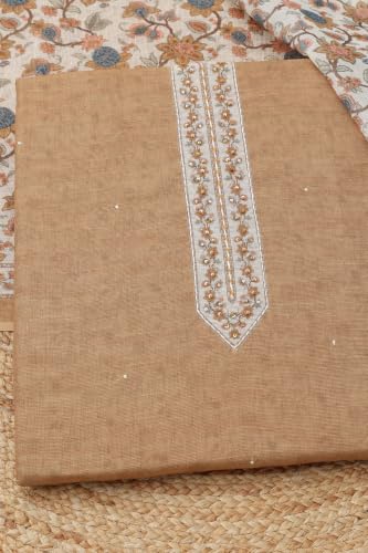 Soch Womens Mustard Linen Shimmer Botanical Dress Material