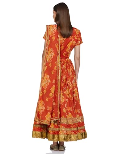 BIBA WOMEN PRINTED FLARED SALWAR KURTA DUPATTA(SKDPHULWARI7819_ORANGE_38)