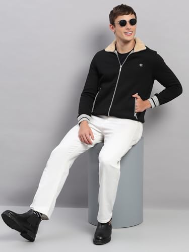 Monte Carlo Mens Regular Fit Solid Zipper Full Sleeve Winter Sweatshirt | Stylish Sweatshirt for Men |Comfortable Casual Winter Wear for Men's Black L (Pack of 1)
