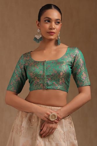 Soch Womens Teal Green Tussar Floral Print Padded Blouse