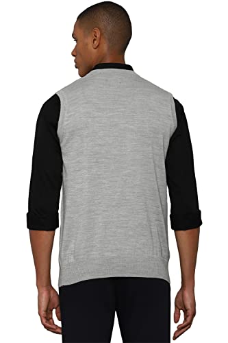 Allen Solly Men Grey Textured V Neck Sleeveless Sweater