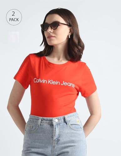 Clavin Klein Womens Red Color T-Shirt (M)