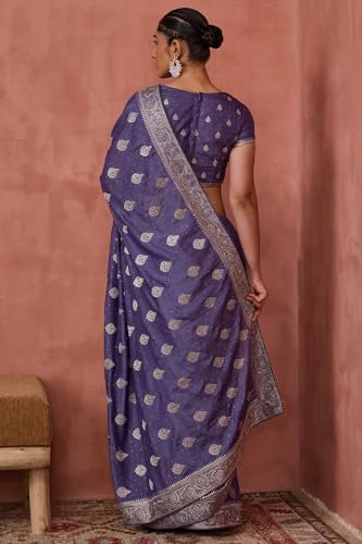 Soch Womens Lavender Fendy Georgette Embroidered Saree With Stone Work