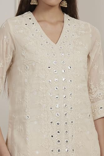 Biba Women Yellow Cotton Straight Suit Set_34