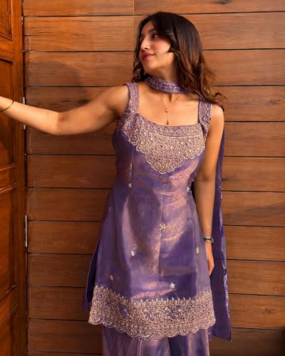 VARNI FABRICS: A lady's First Love Women's Silk Blend Embroidered Straight Kurta Set With Dupatta And Flared Palazzo