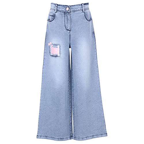 Cutecumber Girls Stretch Fit Blue Denim Jeans Adjustable Fit Premium Soft Fabric Durable Smart Casual School Outdoor All Season Comfortable Fashion Bottom Wear for Baby Girls & Kid Age 1-15 Yrs