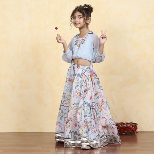 Biba Girl's Georgette Lehenga Set (KWJAITAL6442AW25SKBLU_Sky Blue_4 5 Years)