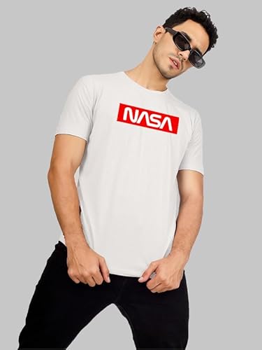 T-70 Men's Printed Round Neck Half Sleeves Poly-Cotton T-Shirt | Color - White | Size - S (418)